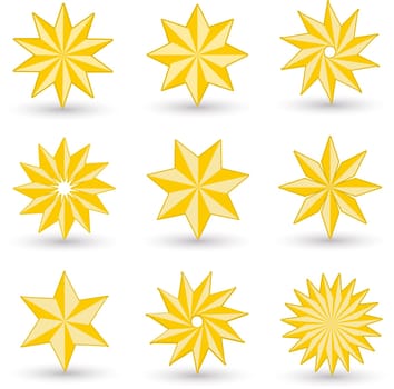 Collection of various designs of gold star icons