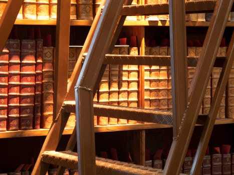 Books Antiquarian bookshop,old historical reference works on a shelf