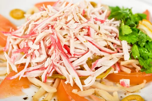 salad of crab meat closeup