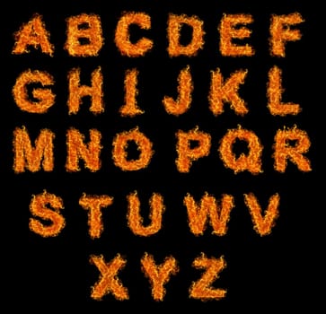 Set of Fire alphabet on a black background