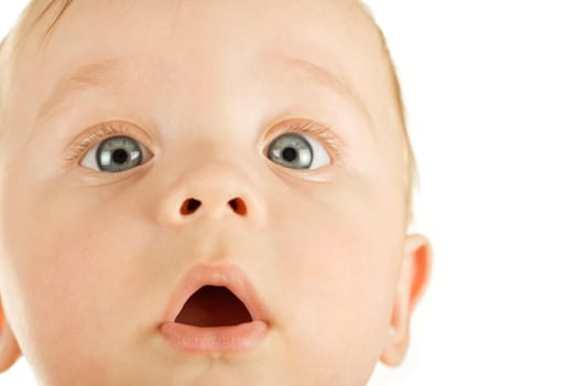 baby boy closeup portrait on a white