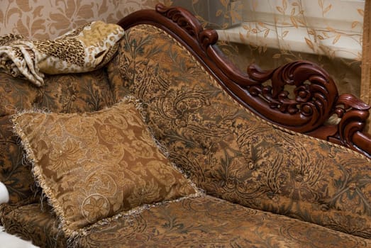 Luxury Interior of sofa and pillow closeup