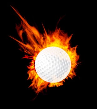 Golf ball on fire. Illustration on black background