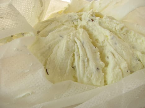 Fresh curd in a cloth