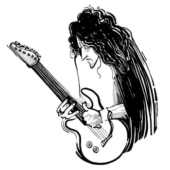 Drawing sketch illustration of guitarist with electric guitar