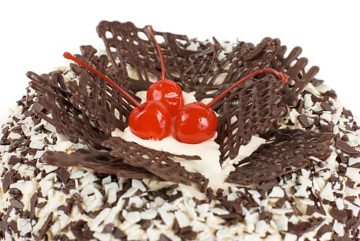 chocolate cake with berry isolated on a white