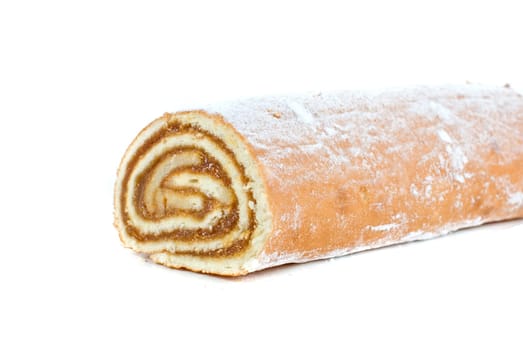 Swiss roll closeup isolated on a white background