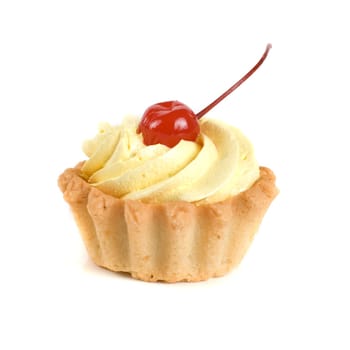 fresh baked cherry cupcake isolated on white and cherry