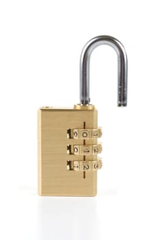 Close-up combination padlock isolated on white background
