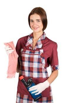 girl cleaner at uniform isolated on a white