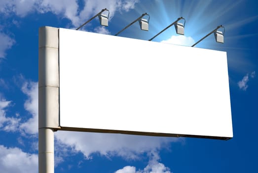 Blank billboard over blue sky background