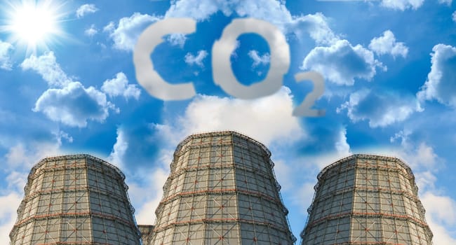 coal power plants with pipe on blue sky background
