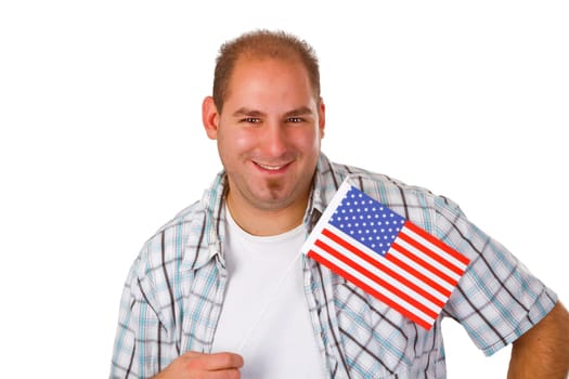 Young man with nation banner isolated on white background