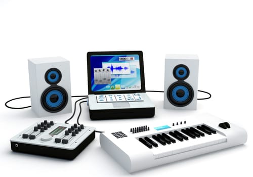 Group of recording and composing electro-music instrumets - 3D Render
