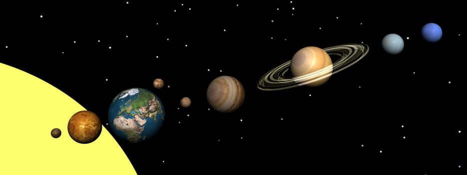 Solar system planets and stars by night