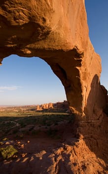 Natural red rock arches at Arches National Park in Utah USA