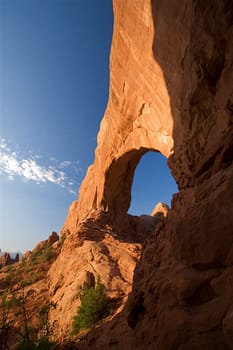 Natural red rock arches at Arches National Park in Utah USA