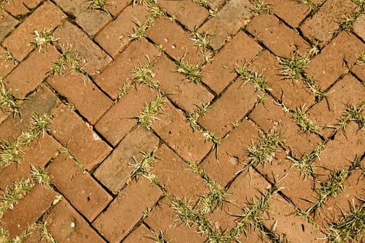 The dirty texture of a brick patterned sidewalk