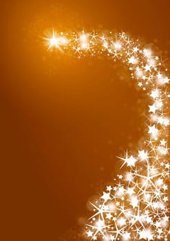 Golden Christmas background with bright stars