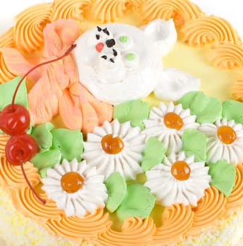 cream cake with berry isolated on a white