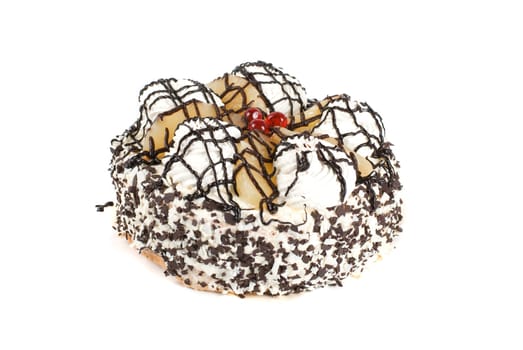 chocolate cake with berry isolated on a white