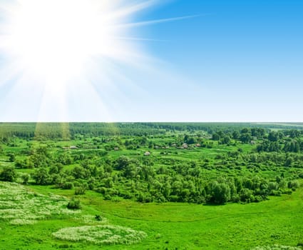 summer landscape of green valley and blue sky