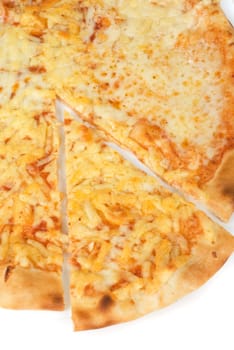 pizza closeup of different kind of cheese: mozzarella, Parmesan and Dutch