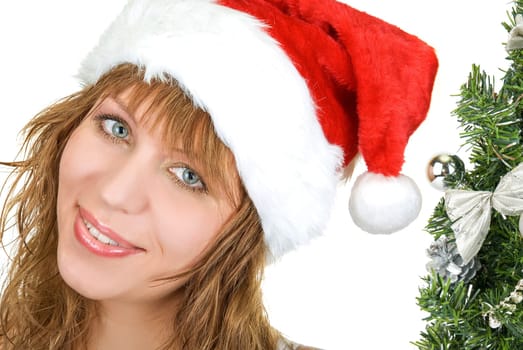 pretty santa festive woman isolated on white background