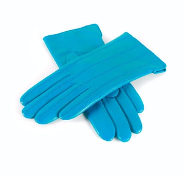 Blue modern female leather gloves isolated on a white