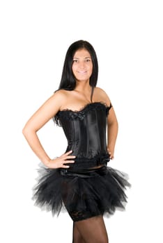 sexy ballerina at black corset isolated on a white