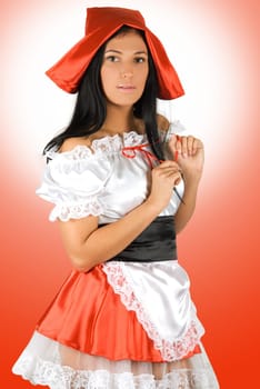 Sexy Little Red Riding Hood on a red background
