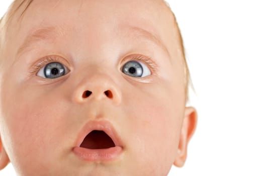 baby boy closeup portrait on a white