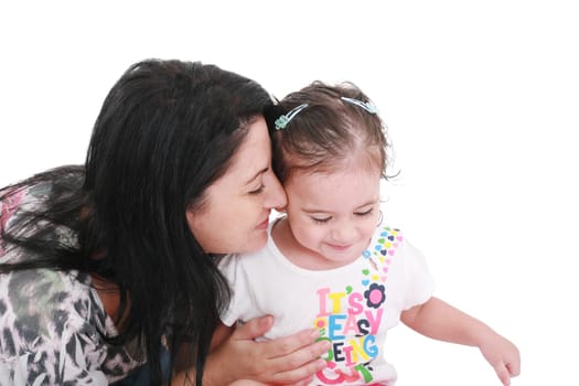 Portrait of family, mom and daughter playing at home