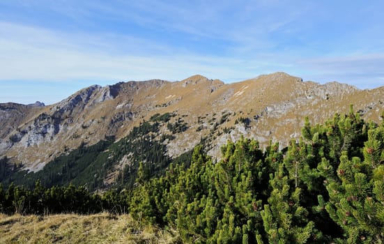 The peaks of Krähe and Hochplatte in the Bavarian Alps