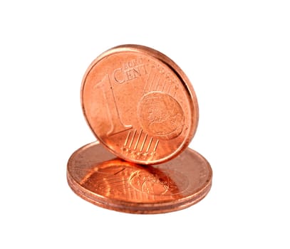 Euro cent coins, isolated on a white background