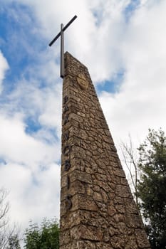 Santa Maria de Montserrat monastery. Catalonia, Spain. Cross Pax Vobis entry