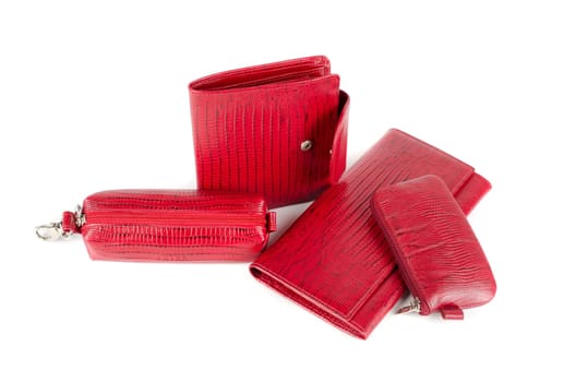 Leather female red accessories on a white