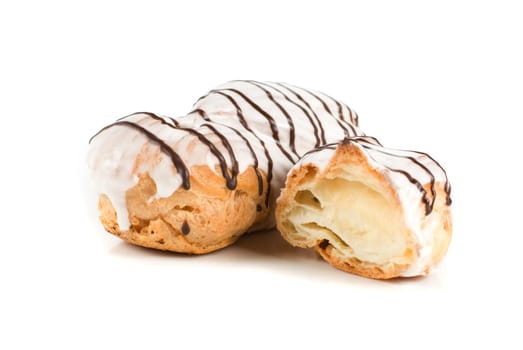 Cream eclairs isolated on a white background