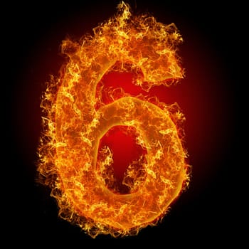 Fire number 6 on a black background