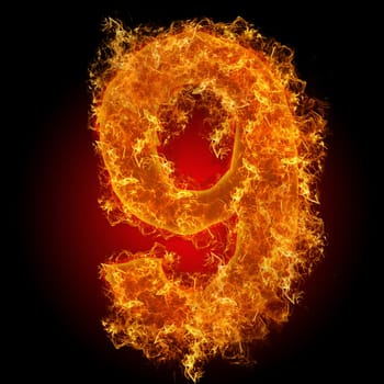 Fire number 9 on a black background