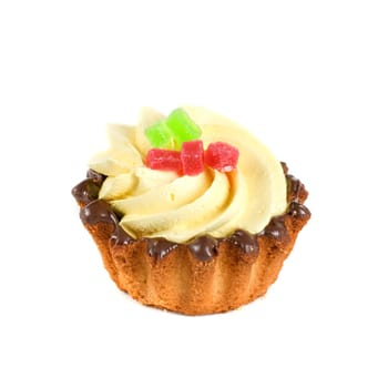fresh fruit jelly cupcake isolated on white and cherry