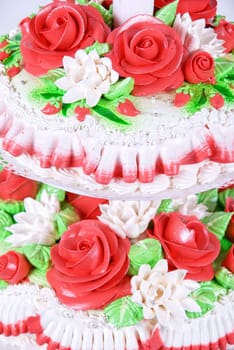 Closeup photo of the red wedding cake