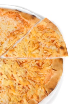 pizza closeup of different kind of cheese: mozzarella, Parmesan and Dutch