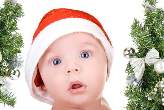 Beautiful santa baby boy isolated a white background