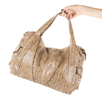 women bag at hand isolated on white background