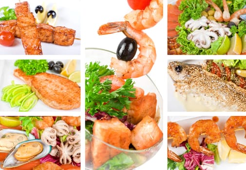 Set of different tasty fish dish
