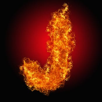 Fire letter J on a black background