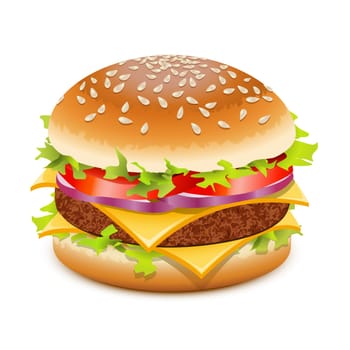 Cheeseburger, hamburger with cheese over white