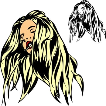 vector - very long haired woman , isolated on background
