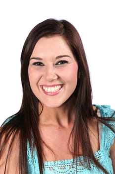 Gorgeous brunette girl with a lovely smile - isolated on white